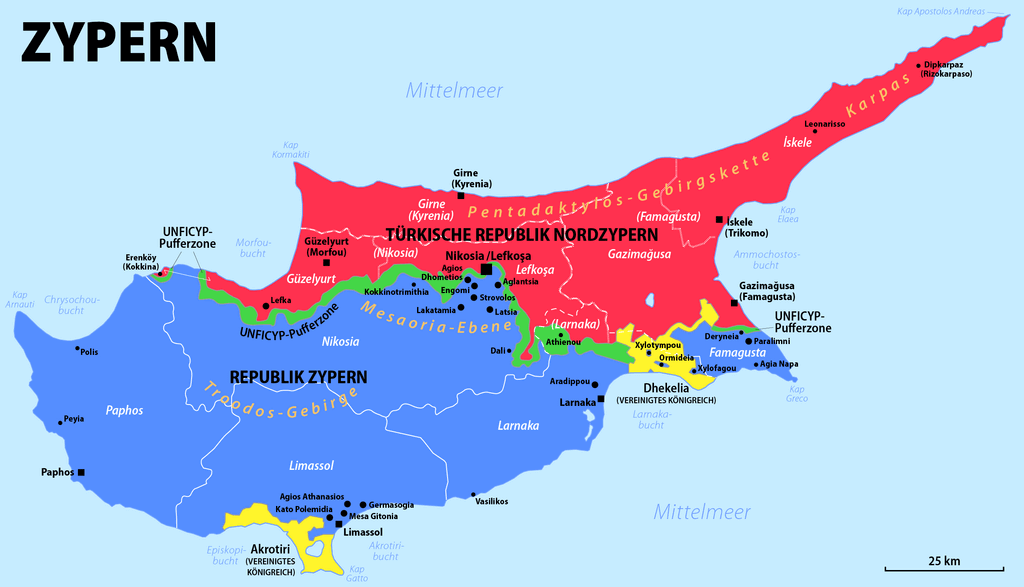 Karte der geteilten Insel Zypern