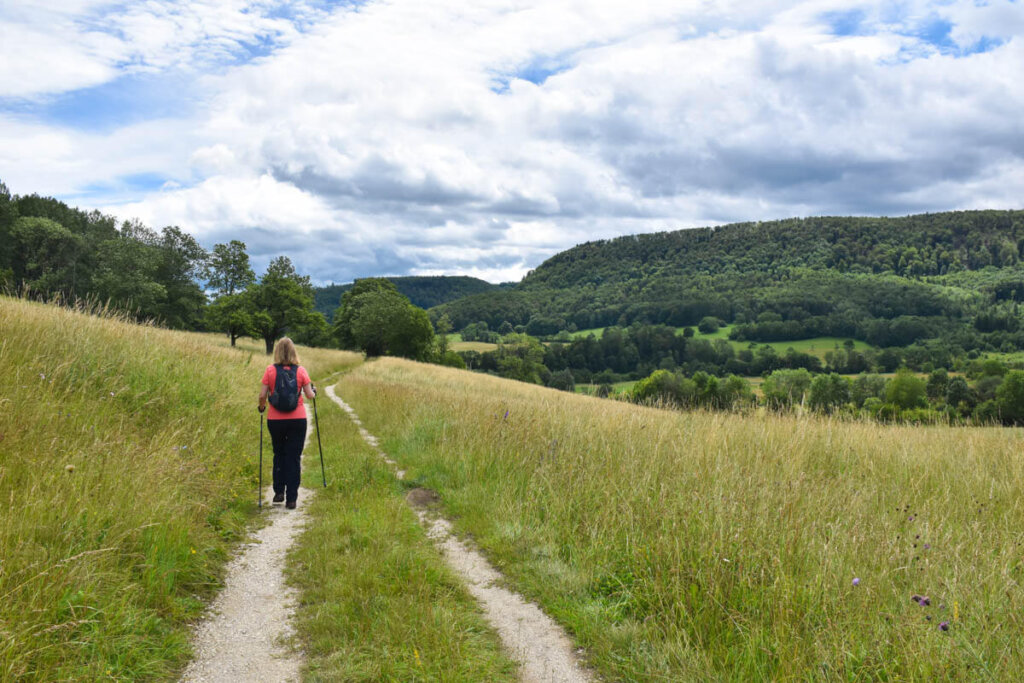 Wandern durch Sommerwiesen auf dem Dreifürstensteig