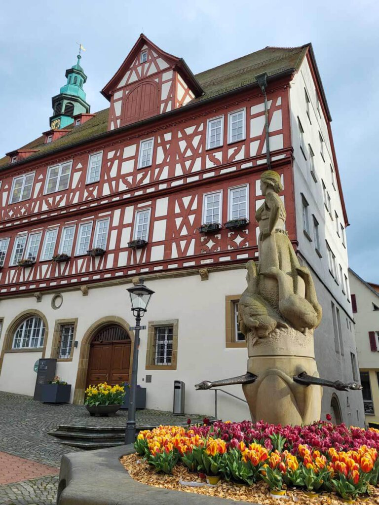 Der Gänsebrunnen vor dem Backnanger Rathaus