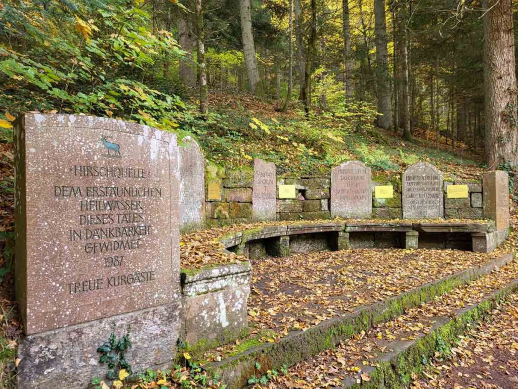 Bad Teinachs Jahrhundertbank mit historischen Inschriften dankbarer Kurgäste